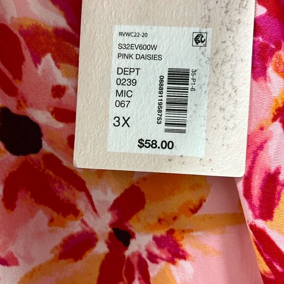 VAN WINKLE & CO. Pink Daisies Woven Satin V-Neck Sleeveless Maxi Chemise 3X - Picture 3 of 4